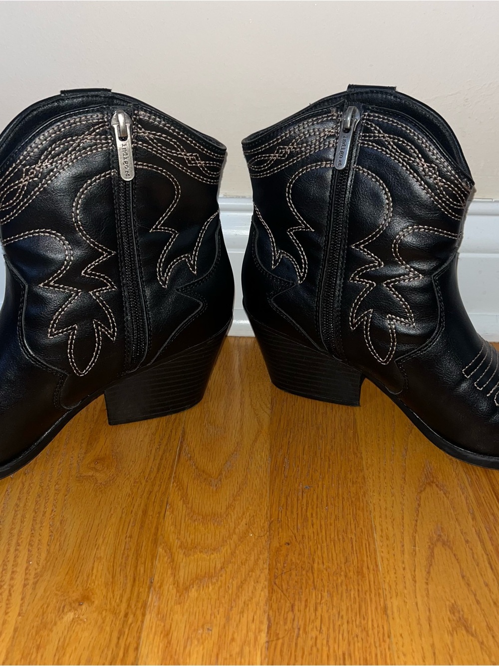 Indigo Black Western Ankle Booties with Contrast Stitching
